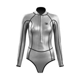 12 Women's Siren Front Zip Flat-Lock Bikini - Silver