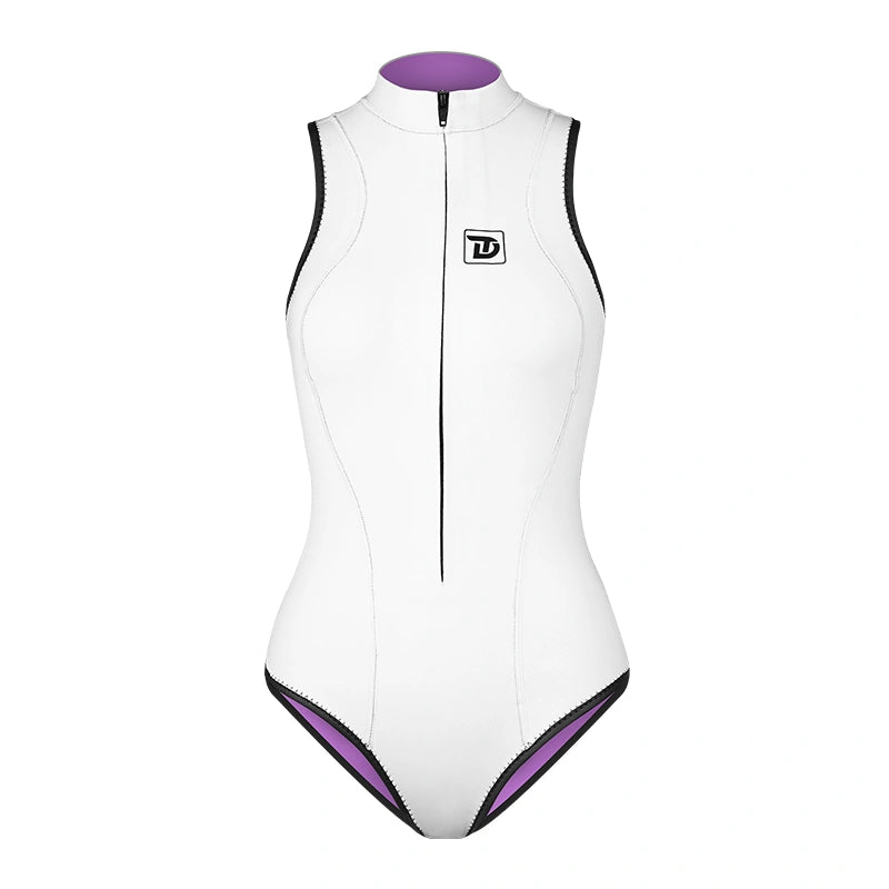 6 Women's Super Elastic Sleeveless Bikini Front Zip - White