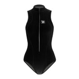 7 Women's Super Elastic Sleeveless Bikini Front Zip - Black