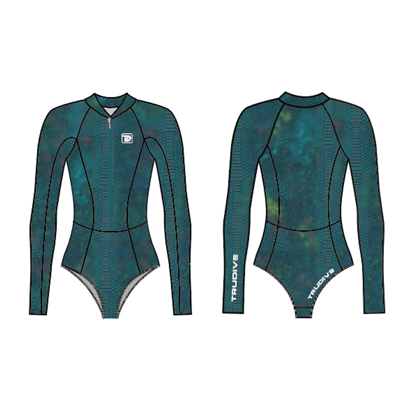 Turquoise Snake Skin Pattern Backless Bikini Wetsuit