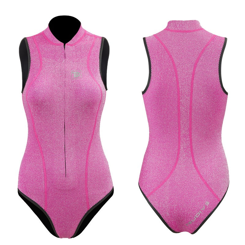 Pink Bling Series Sleeveless Front-Zipper Bikini Wetsuit