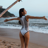 Plaid Patchwork Sleeveless Front-Zipper Bikini Wetsuit
