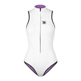6 Women's Super Elastic Sleeveless Bikini Front Zip - White