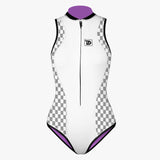 Plaid Patchwork Sleeveless Front-Zipper Bikini Wetsuit